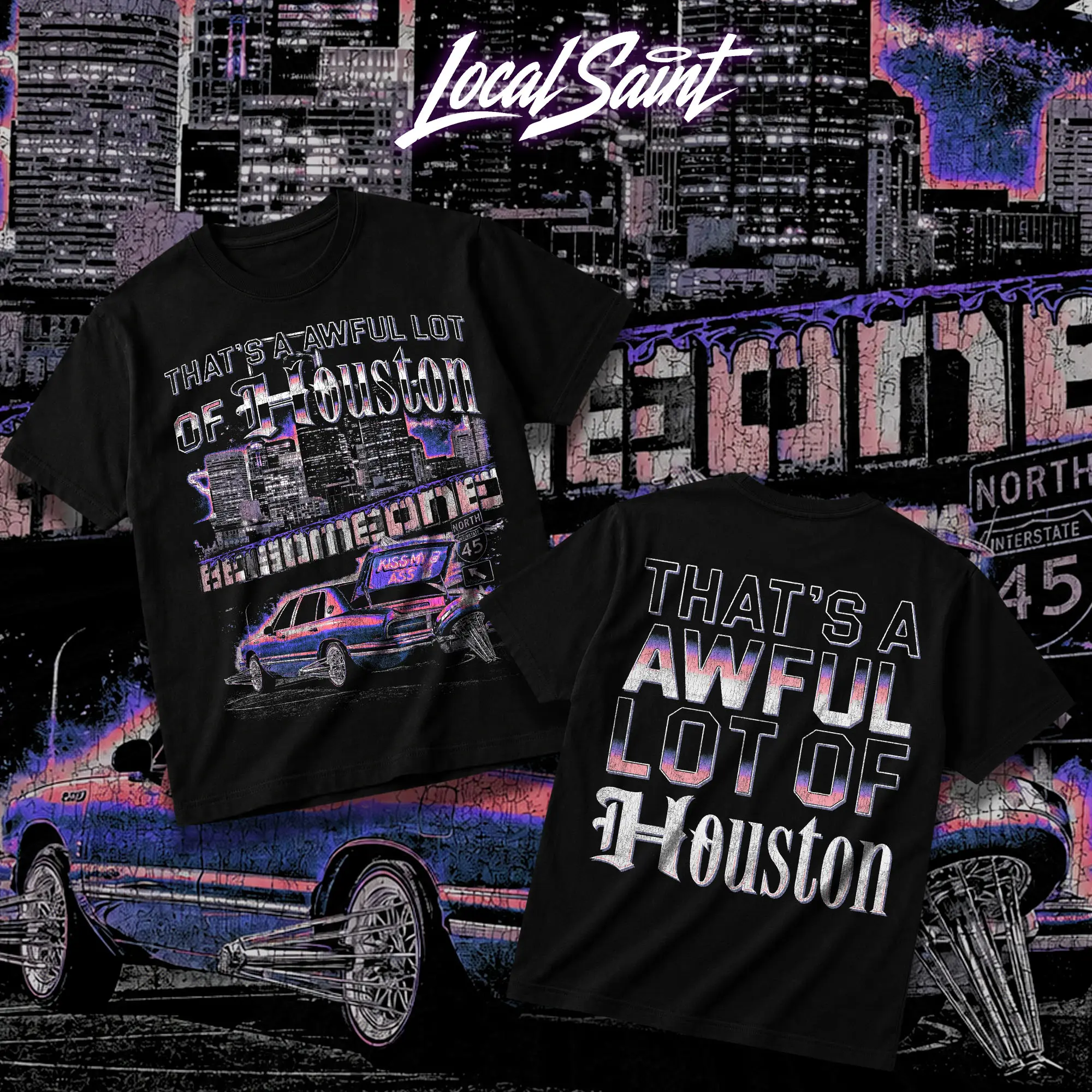 LOCALSAINT That's A Awful Lot Of Houston TX Heavy Cotton Unisex Graphic T-Shirt Hoodie Texas Houston Texas Skull Cowboy Lowrider 713 Crewneck Tee, Vintage Streetwear Graphic T-Shirt Direct To Garment Breathable Print