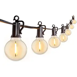 New Deal -Outdoor String Lights 25 Feet G40 Globe LED Patio Lights with 13 Edison Plastic Bulbs(1 Spare), Waterproof Connectable Hanging Lights for Backyard Porch Balcony Party Decor, E12 Socket Base, Black