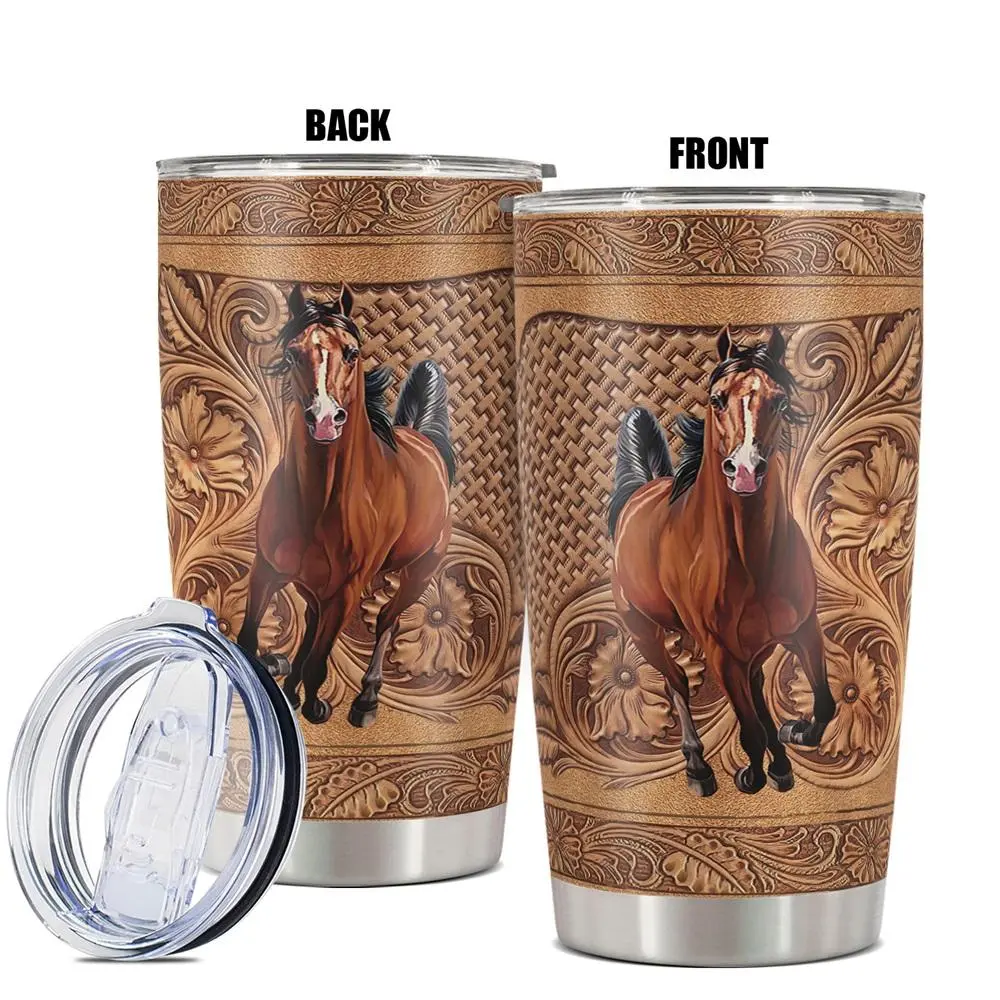 Horse Pattern Tumbler Style Stainless Steel Insulated Travel Cup - 1 Count Durable Sippy Cup with Straw, Sublimation Drinkware for Hot/Cold Beverages, Gift for Horse Lovers