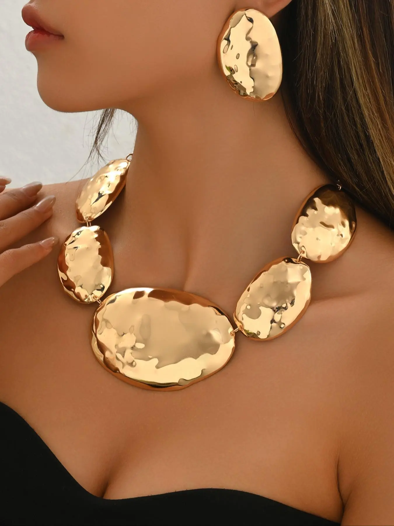 Women's Elegant Irregular Geometric Design Jewelry Set, Exquisite Trendy Pendant Necklace & Dangle Earrings, Chic Jewelry Set for Party & Daily Clothing Decor