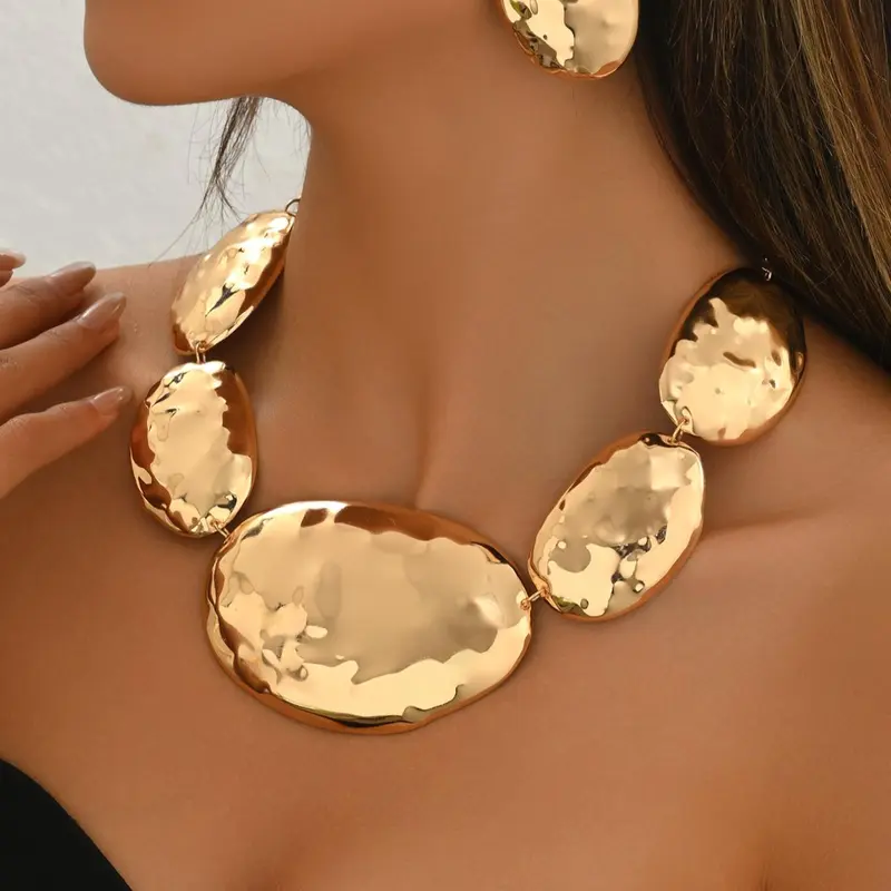 Women's Elegant Irregular Geometric Design Jewelry Set, Exquisite Trendy Pendant Necklace & Dangle Earrings, Chic Jewelry Set for Party & Daily Clothing Decor