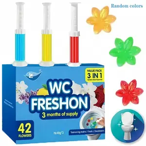 3-Pack 42 Flowers Toilet Gel Stamp | 6 Fresh Scents | Long-Lasting Deodorizing Toilet Bowl Cleaner