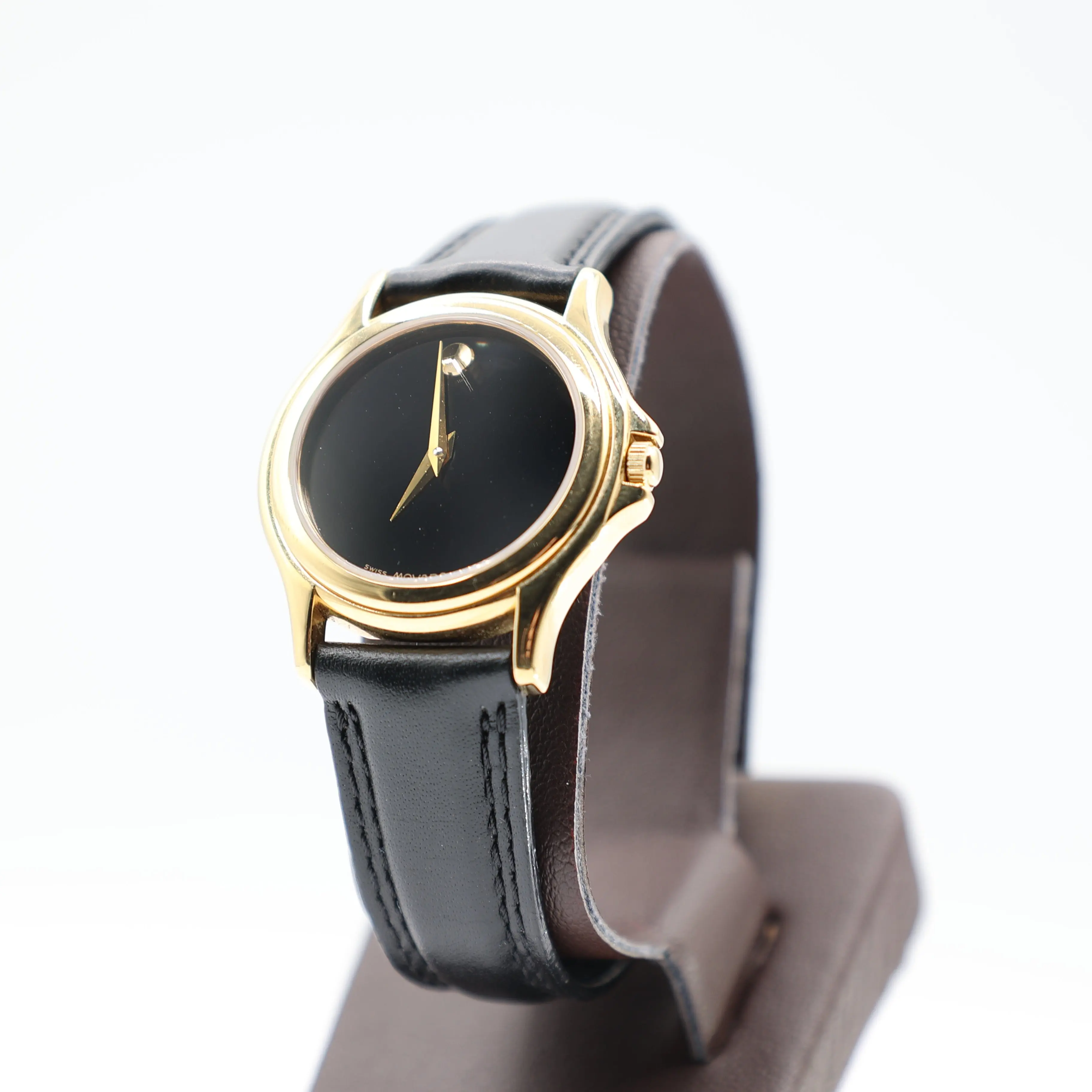 Movado Museum Classic Black Dial Gold Slim Leather Watch 