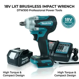 Makita DTW300 18V Cordless Impact Wrench Kit Includes Battery  For Automotive And Workshop Use power  torque brushless impact wrench powertools wood plastic durable tool rapid charger