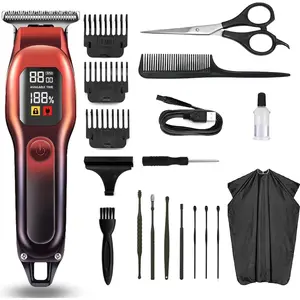 Hair Beard Trimmer for Men, Professional T Liners Clippers for Men, Mens Cordless Barber Clippers, Zero Gapped Grooming Hair Cutting Kit, LCD Rechargeable Shaver Clippers Gifts for Men, Red springtok