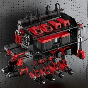 TRZZ   Power Tool Rack with Charging Station Wall Mount 3-Layer Efficient Storage Garage Tool Storage Shelf Heavy Duty Iron Construction 80 LB Load-Bearing for Workshop Garage Parts,Warehouse & Closet