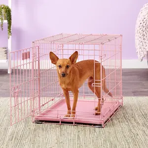 Single Door Collapsible Wire Dog Crate Pink 24 x 18 x 19 inches foldable  dog  crate