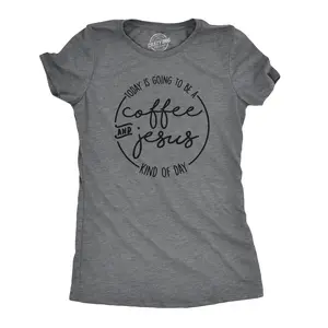 Womens Coffee and Jesus T Shirt Cute Religious Easter Christian Faith Morning Funny Womens T Shirts Cute Vintage Fashion Casual Ladies T-Shirt Gift Easter Tops for Women Funny Coffee Top Women's Novelty Tees Dark Grey