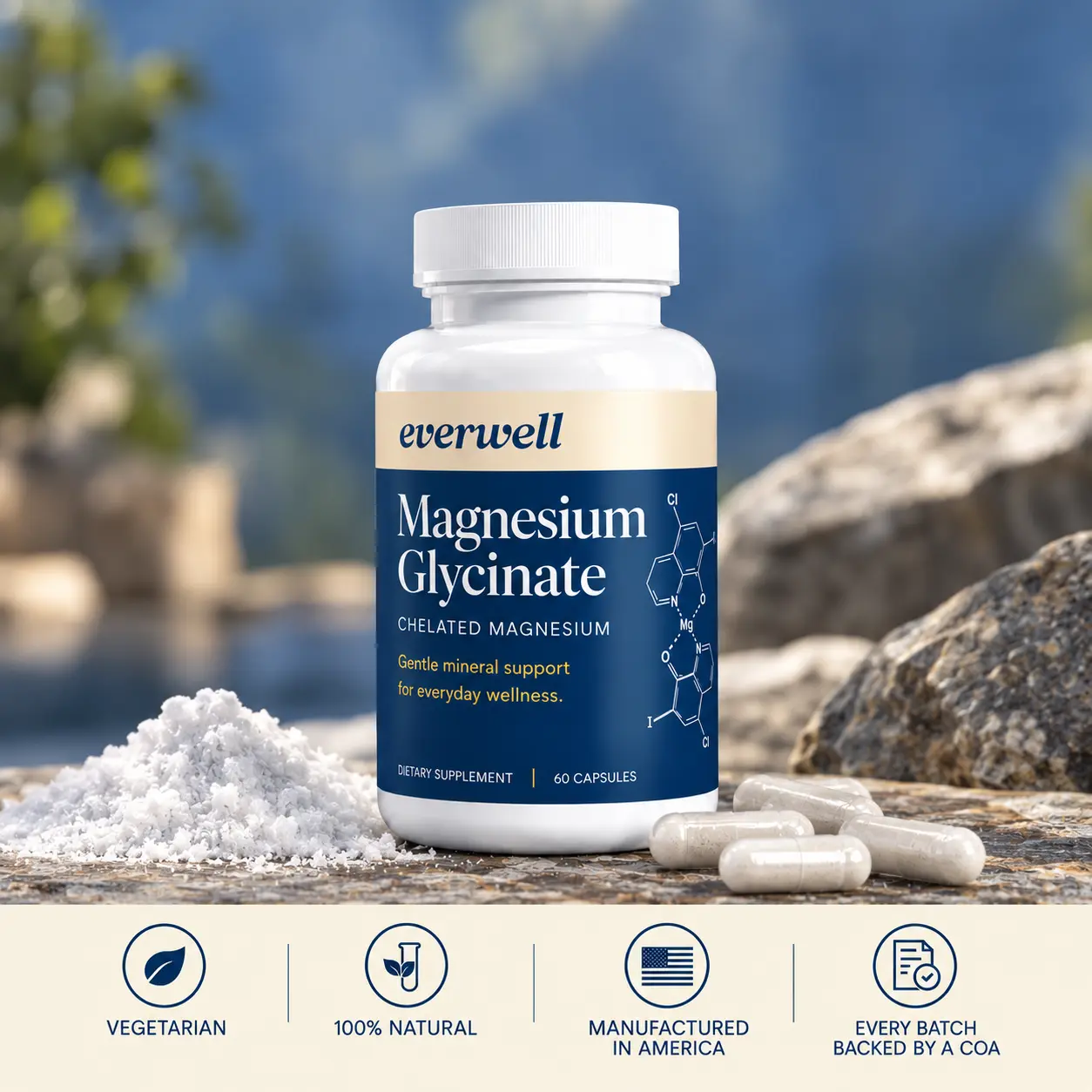 Magnesium Glycinate Dietary Supplement - Healthcare, Fitness Support Mineral Supplement for Wellness Needs