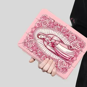 Pink Virgin Mary iPad protective case, transparent acrylic Y folding stand suitable for all models of iPad including 7.9/8.3/10.2/10.5/10.9/11/12.9 13  inch,featuring all-round protection functions against scratches and impacts, great gift.