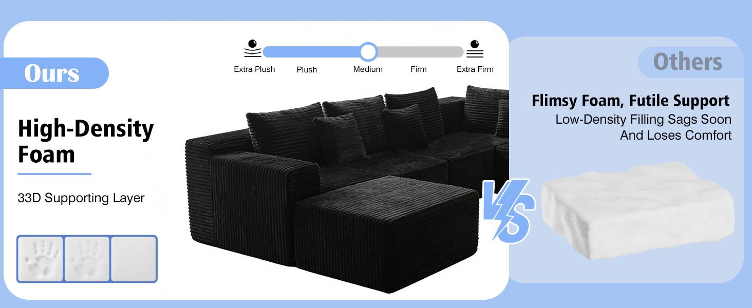 107" Boneless Modular Sectional Sofa, L-Shaped Cloud Couch with Deep Seat & High Backrest, Corduroy Couch Memory Foam Sectional Couch, No Assembly Required for Living Room Apartment  L-Shaped Modern Chenille Sofa Set