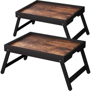 2 Pack Wooden Bed Tray Table with Folding Legs,Breakfast Trays,Serving Tray for Food and Snack,Laptop Trays for Working