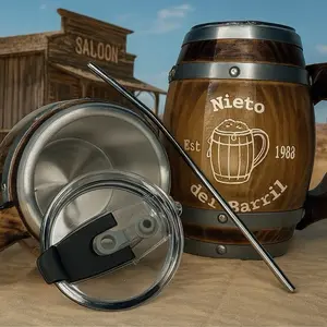 24oz Burnt wood mug with lid and straw. Take advantage of our free engraving service and personalize your mug. This thermal rustic mugs are good for hot or cold beverages. Drinkware Tumbler Cup