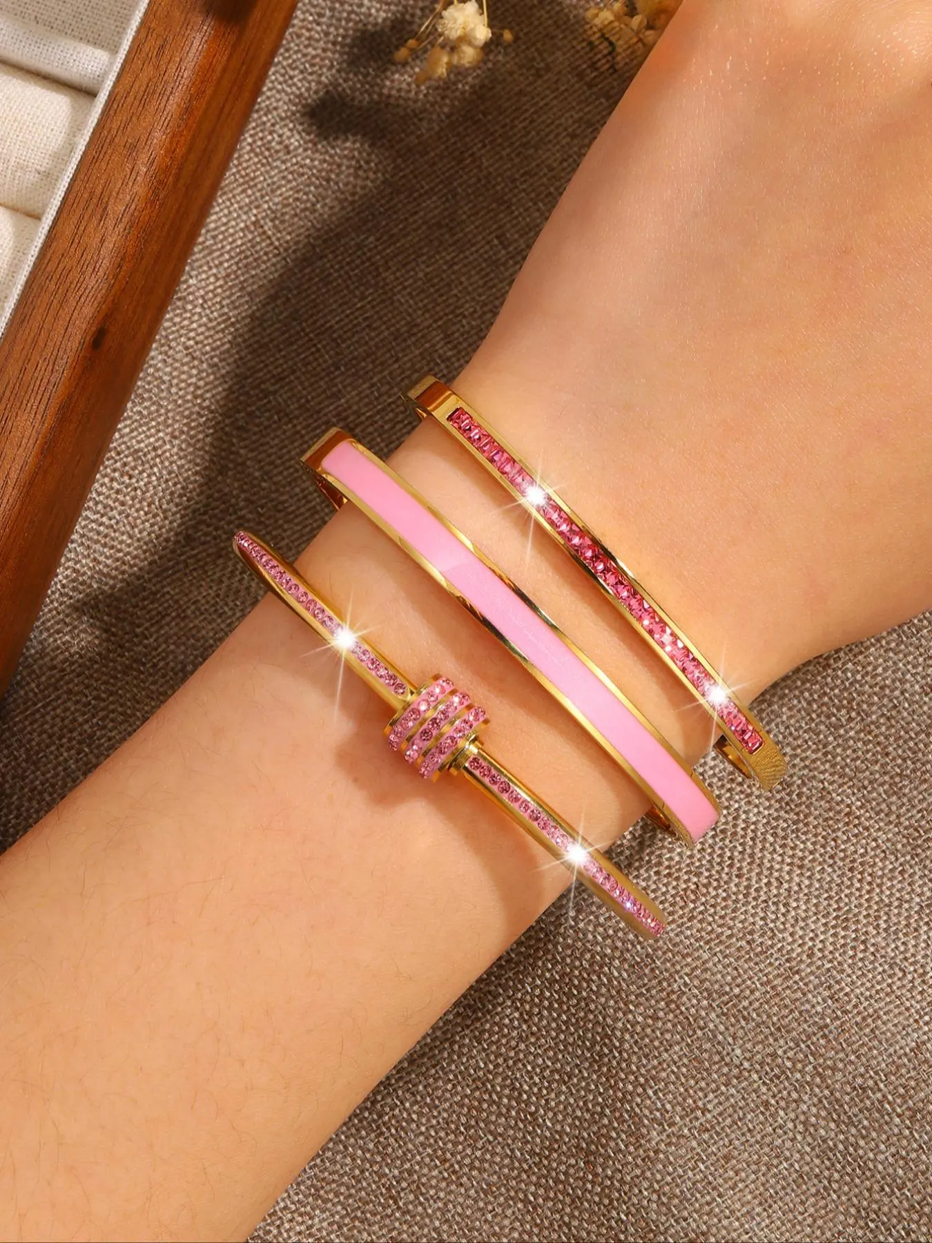 Elegant Rhinestone Decorated Bangle Bracelet, Stackable Bracelet, Fashionable Jewelry for Women & Girls, Trendy All-match & Exquisite Jewelry for Birthday Gift, Bracelet Sets
