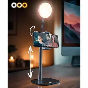 Phone Stand for Recording with Light for Desk - ChatStand Halo 9-14" Adjustable, Portable Ring Light Tripod,  Stand for Desk & Phone Holder for Video Recording, Filming, Zoom Calls (Night Black)