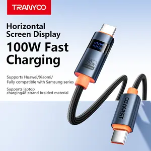 100W USB-C to USB-C Cable with Digital Display, Fast Charging Cord with E-Marker Chip, LED Power Meter Braided Cable for MacBook, iPad, iPhone 15, Samsung (4FT/1.2M)