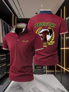 Men's Vintage Graphic Contrast Collar Polo Shirt, Sporty Golf Casual T-Shirt, Slim-Fitting Print Clothing, Perfect for Everyday Wear