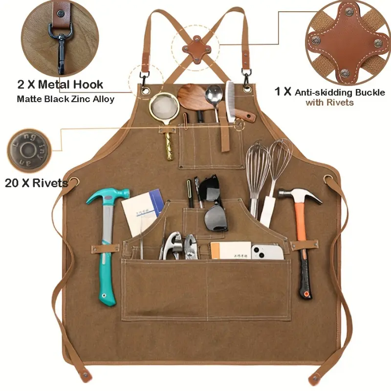 Guopei02 1pc Premium Heavy Duty Shop Apron - Ergonomic with Multiple Tool Pockets - Perfect for Woodworkers, Mechanics, Blacksmiths, Carpenters - Robust & Durable Construction