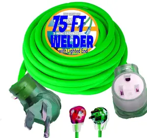 75FT Welder Extension Cord – 50 Amp, 10 Gauge 10/3, NEMA 6-50 Plug, 250V, Heavy Duty 10 AWG Welding Extension Cord 10 Gauge with Lighted End, ETL Approved