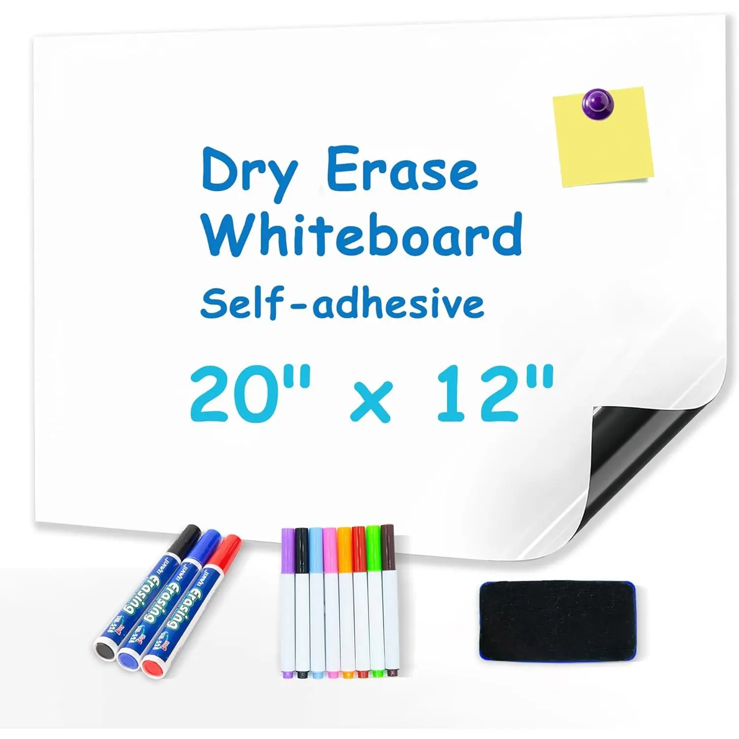 Whiteboard Contact Paper 20" x 12",  Adhesive Dry Erase White Board Sticker for Wall, Peel and Stick Wallpaper, Easy to Write and Clean for Fridge Home Office
