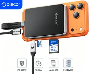ORICO 10Gbps Magnetic M.2 NVMe SSD Enclosure with USB-C Dock Compatible for Phone 17/16/15 Pro/Max/Plus ProRes Recording TF/SD Card Slot PD 100W for 2230/2242/2260/2280 B+M M-Key Diskless - AP80F