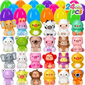 Set of 24 Pre-Filled Easter Eggs Containing Slow-Rising Squishy Toys, Perfect for Easter Baskets, Gifts, Party Favors, And Egg Hunts, Available in Assorted Styles. Stress Relief Toys