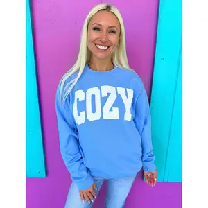 Cozy Sweatshirt - Blue or Pink with White Print