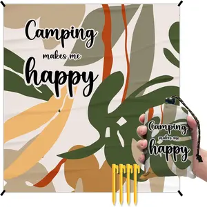 Camping Boho Pocket Picnic Blankets, Camp Mini Beach Camping Blanket  Sandproof, Botanical RV Decorative Outdoor Picnic Blanket Mat Gifts for Camper Campsite Travel Hiking 55x60in