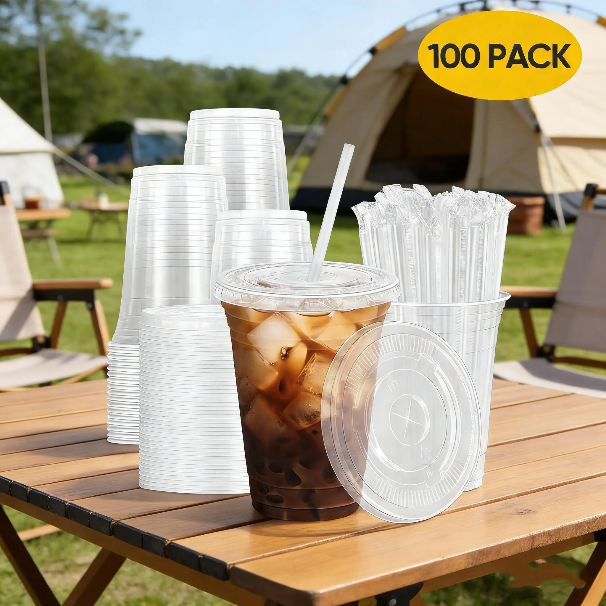 50-100Pack - 16oz to 20oz to 24oz Plastic Cups with Lids and Straws, Clear Iced Coffee Cups with Lids, Disposable Cups with Lids for Cold Drinks, Iced Tea, Milkshakes, Smoothies - Durable & BPA Free#tiktokshopsummersale
