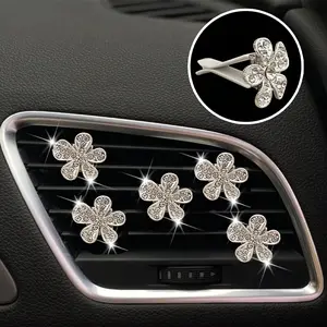 5-Piece Car Vent Decoration Set, Five Petal Flower Design, Sparkling Rhinestones, Easy Clip-On Installation, Interior Dashboard & Vent Accessories, Girly Car Accessories