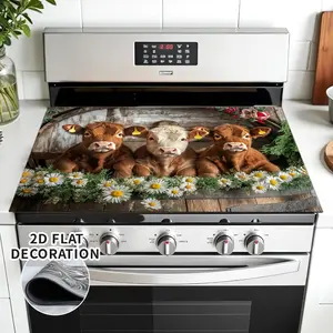 Cow and daisy design pattern rubber stove cover - heat-resistant, non slip, absorbent, easy to clean, oven mat, refrigerator mat, kitchen stove cover, suitable for surface protection of ovens, washing machines and appliances