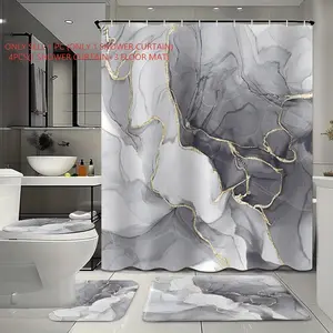 1pc/4pcs, bathroom curtains shower, bathroom set, shower curtains, Shower Curtain Sets, Decorative bathroom decor, bathroom rug, home decoration, bathroom mat, gray marble pattern, modern luxury theme decoration, with 12 hooks, Restroom
