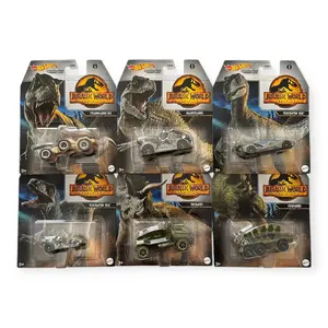 Hot Wheels Jurassic World 2022 Character Cars Collectible Set - 1:64 Scale Diecast Metal Vehicles with Authentic Deco, T-Rex, Giganotosaurus, Velociraptor Blue, Velociraptor Beta, Triceratops, Stegosaurus