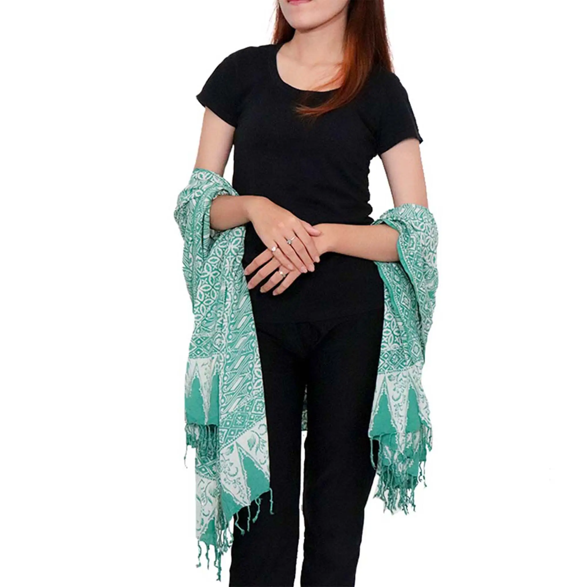 Batik Shawl Sarong Wrap, Green Royalty, Hand Dyed, 100% Cotton