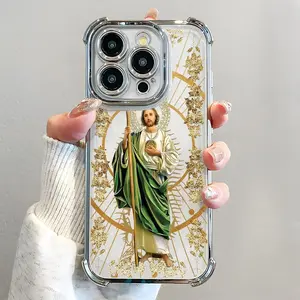 St. Jude Pattern Phone Case Electroplated Airbag Shockproof Soft TPU Cover for iPhone X 11 12 13 14 15 16 17 Pro Max Plus Air 17 Pro Max Plus Air & Samsung Galaxy S25 Ultra S24 S23 S22 S21 Plus San Judas Protection Cellphone Casing
