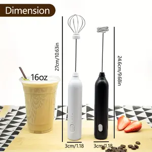 Milk Frother 307 Series - Rechargeable Handheld Electric Frother with 2 Stainless Steel Beaters, 3-Speed Adjustable Foam Machine for Coffee, Matcha, Latte, Cappuccino, Hot Chocolate