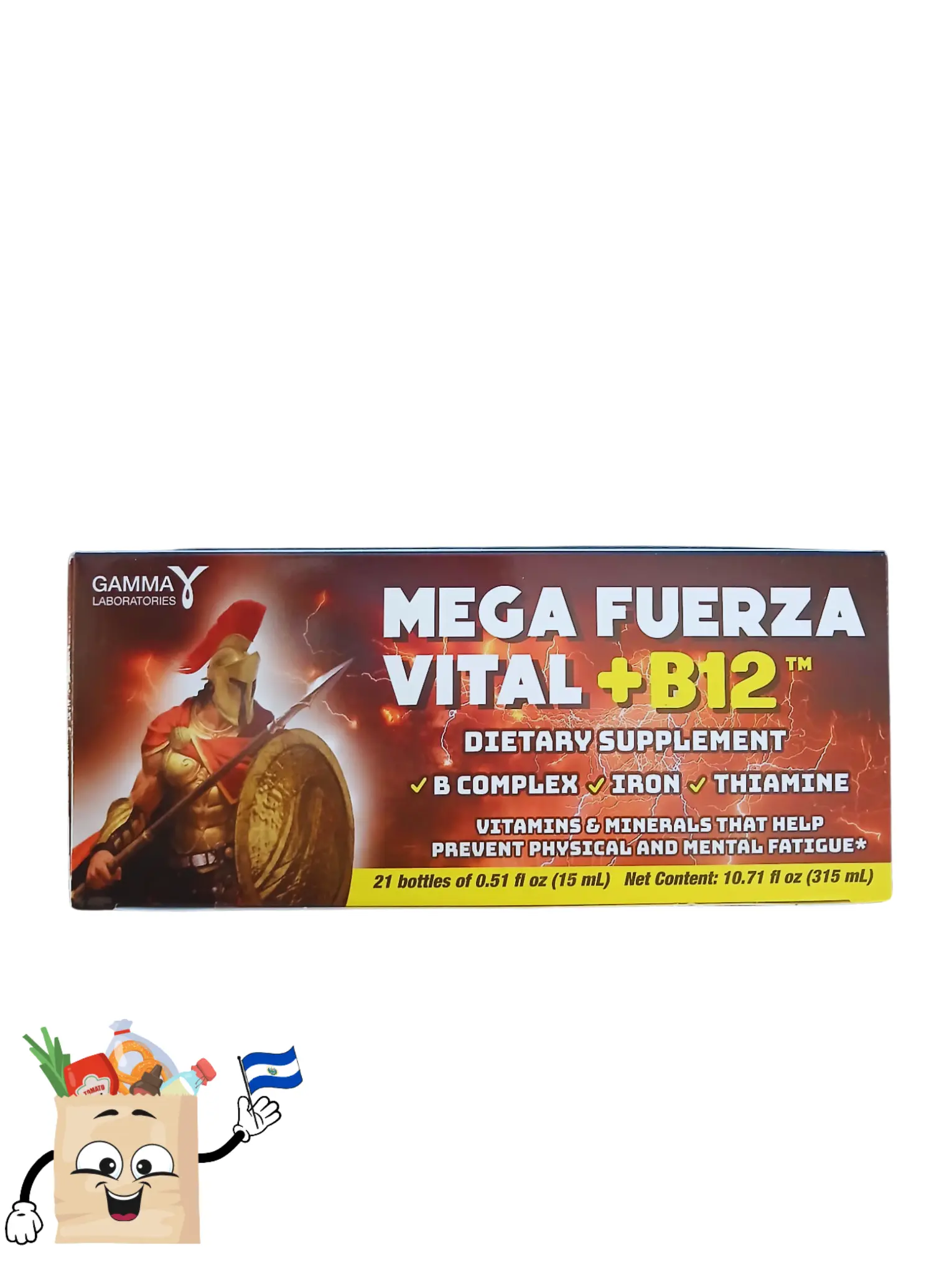 Gamma Mega Fuerza Vital + B12 Dietary Supplement with B Complex Iron Thiamine Vitamins & Minerals for Health 21 Bottles
