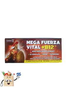 Gamma Mega Fuerza Vital + B12 Dietary Supplement with B Complex Iron Thiamine Vitamins & Minerals for Health 21 Bottles