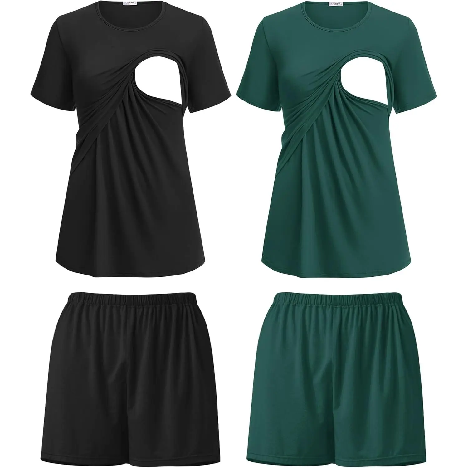 Women's 2-Pack Nursing Pajamas Set - Double-Layer Maternity Postpartum Loungewear with Breastfeeding Tops and Shorts