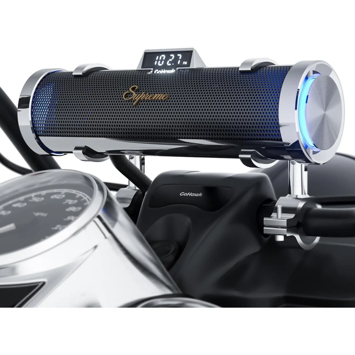 GoHawk Motorcycle Speakers Bluetooth 6-Speaker Radio Audio System | Waterproof Aluminum Sound Bar, Built-in Amplifier, LED light, Remote Control, FM Radio/USB/AUX, Perfect for Harley ATV