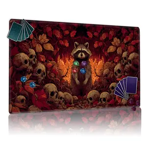 Macabre Raccoon Autumn Leaves Skull MTG Playmat - 12x24in Non-Slip Gaming Mousepad, Ideal for TCG MTG Card Game Enthusiasts, Perfect for Family Gatherings & Gift, Gaming Mouse Pads