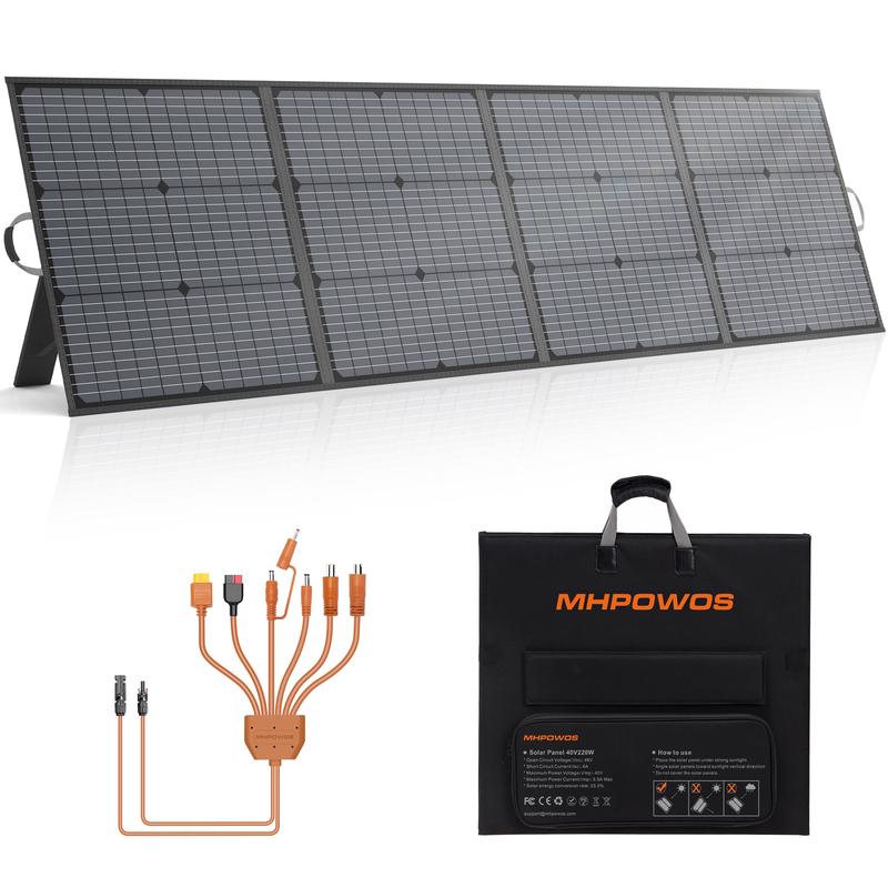 MHPOWOS 220W Portable Solar Panel Charger with High Efficiency Monocrystalline Cells, 40V Foldable Panel for Power Station, Camping, RV Trips, Wide Compatibility to Power Your Adventures