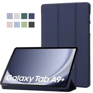 For Samsung Tab A9 Plus Case 11 inch Trifold Leaher Soft Back Stand Tablet Funda For Galaxy Tab A9 Plus Case Coque SM-X210 X216 Blue Protective Cover