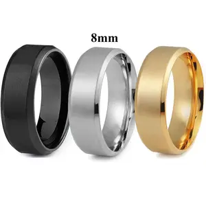 Stainless Steel Rings for Men Wedding Ring Cool Simple Band 8MM Width 3 Pcs A Set