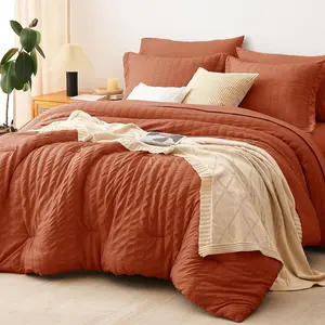 Queen Comforter Burnt Orange Seersucker 7 a Bag Queen Comforter with Terracotta with Down Alternative Comforter,, Pillowcases  Shams