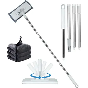 Disposable Dust Mop with 3 Shiny Wipe Cloths, 360°Spin No Wash Mop, 4Ft Extension Pole Snap Grip Mini Mop -Cloth Changing, Small Disposable Dust Mop Set for Tile, and Wall