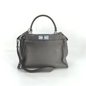 Pre-owned FENDI Leather Crossbody Bags Vitello Seta Shiny Nappa Medium Peekaboo Iconic Satchel Carbone Grigio Polvere JL0012