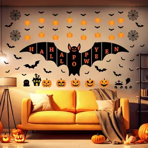 145Pcs Halloween Wall Decals,Large Size Bat Wall Decal Home Horror Wall Decal, Wall Sticker Pumpkin Spooky Decorations Party Supplies Ancient Castle Halloween Home Decor DIY Wall Art Indoor Decor, Large Size Bat Wall Decal