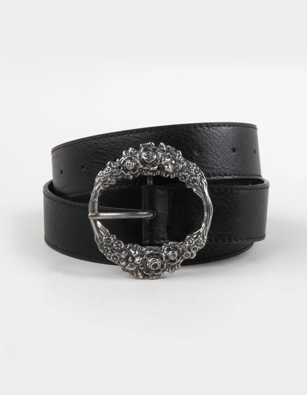 Floral Buckle Womens Belt, Black