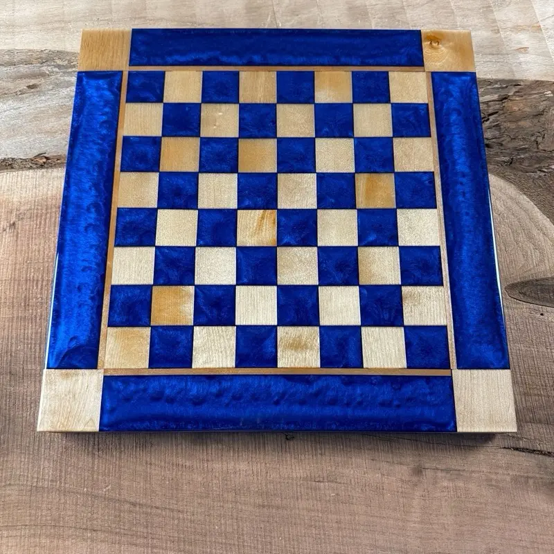 Deep Blue Maple Wood Chess Board (INCLUDES PIECES)